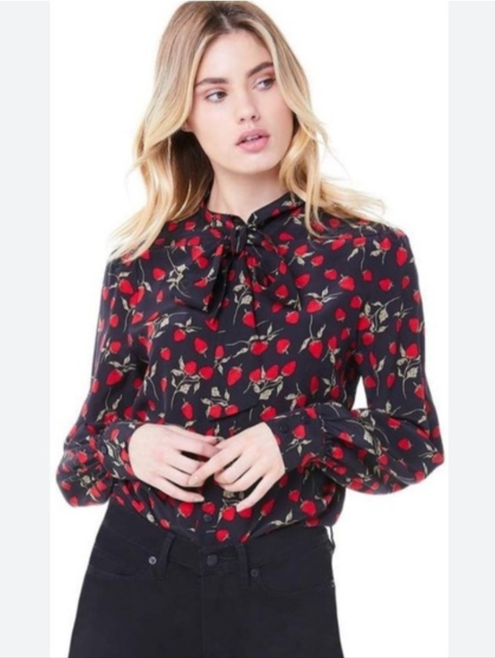 Juicy Couture Strawberry Print Silk Blouse Vtg